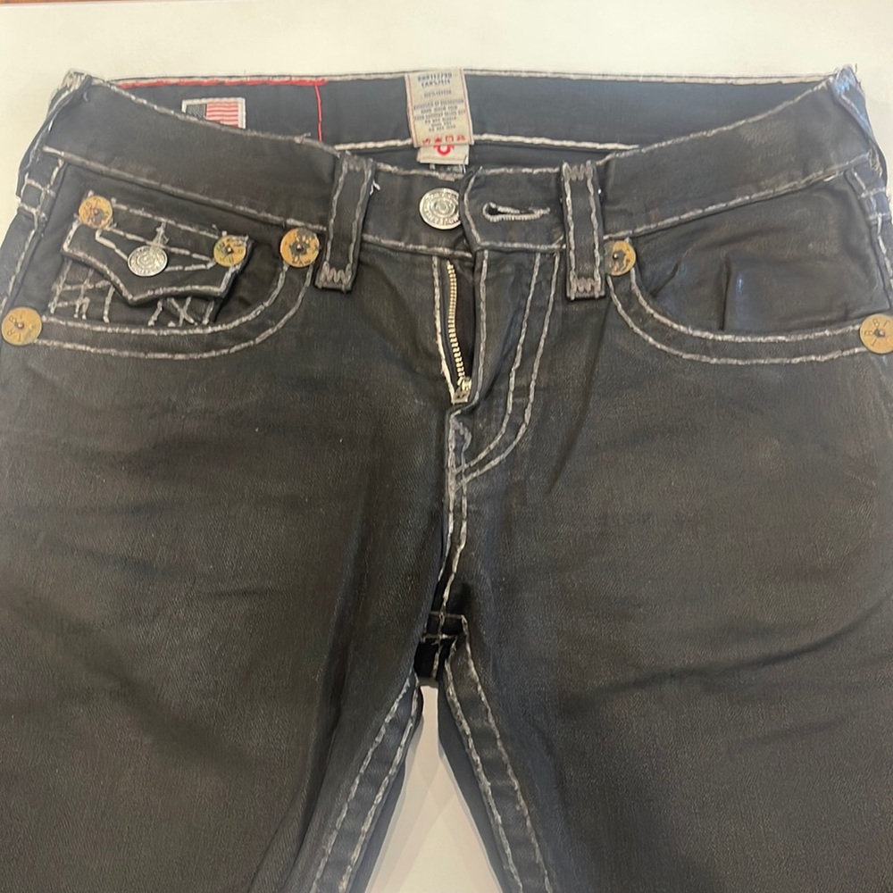 True religion leather like jeans size 30 good condition unique fabric